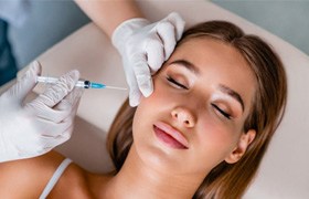 a patient receiving BOTOX injections on her cheek