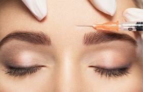 a patient receiving a BOTOX injection on the forehead