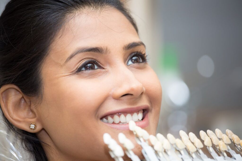 A woman getting porcelain veneers